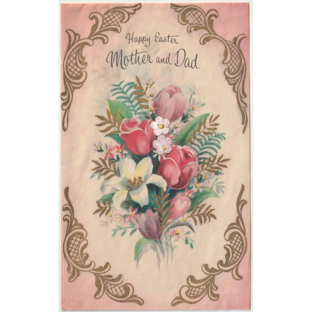 Vintage 1950s Easter Greeting Card Mother and Dad Buzza-Cardozo Floral